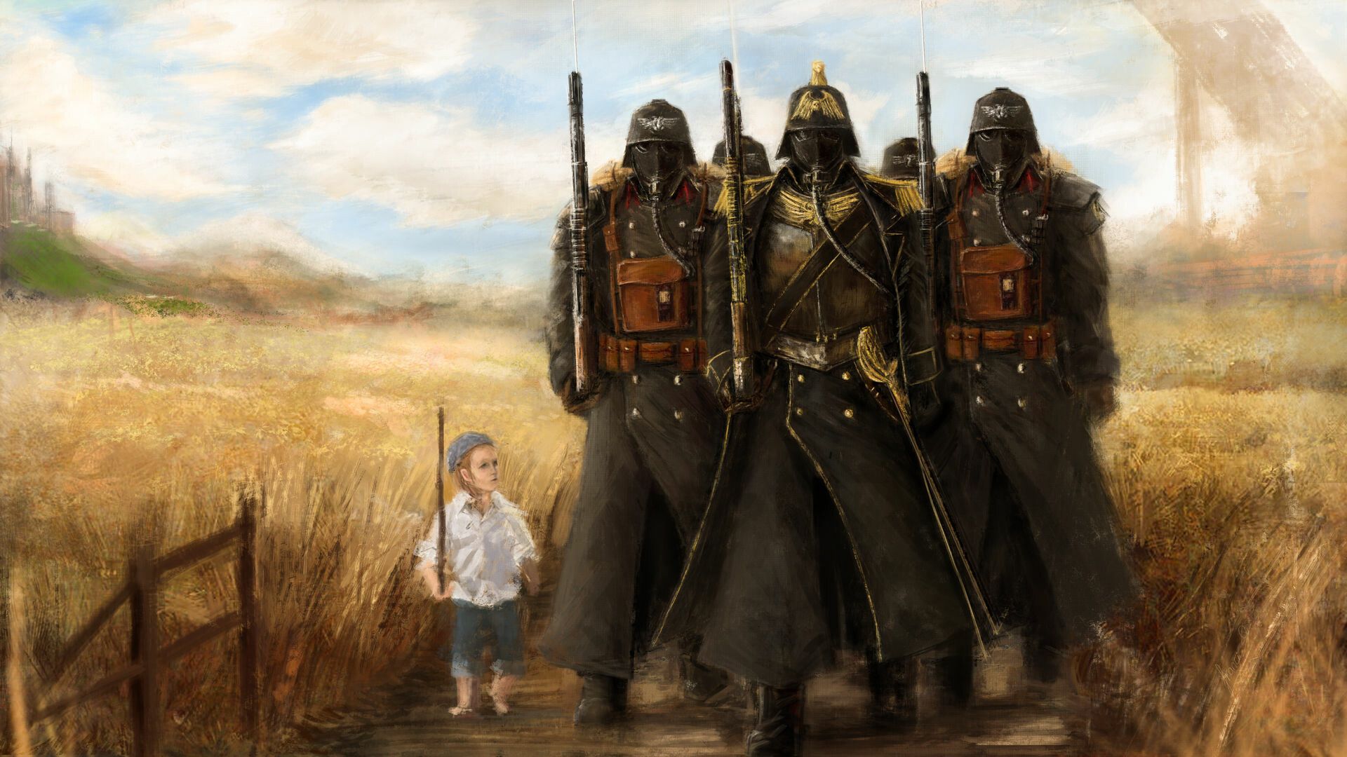 The Death Korps of Krieg in a sort of lord of the rings style painting 1920x1080 resolution wallpaper quality photo